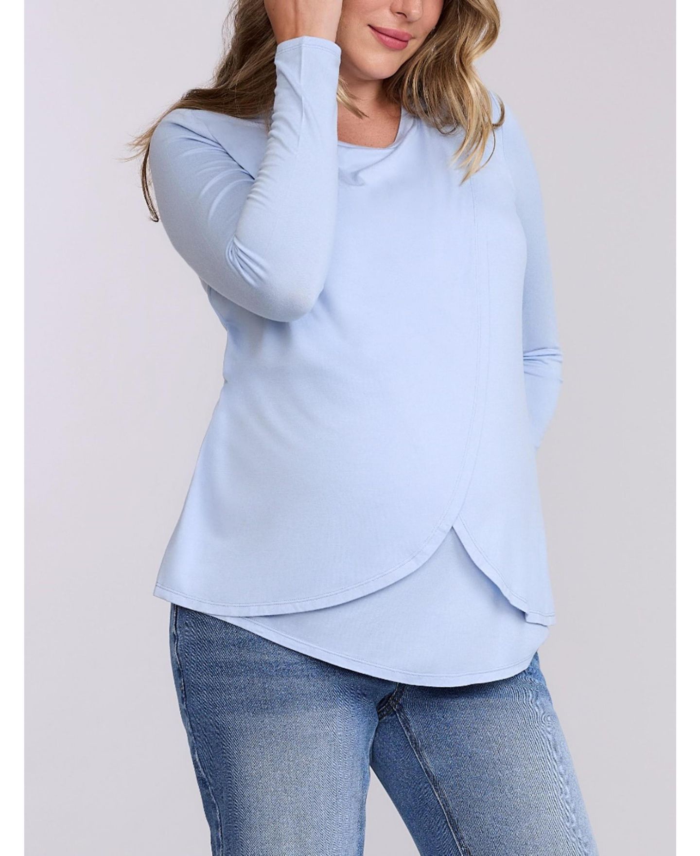 Женская футболка Motherhood Maternity Motherhood Crewneck Long Sleeve Draped Nursing, цвет: Синий — фото 3