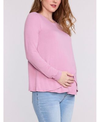 Maternity Motherhood Crewneck Long Sleeve Draped Nursing Tee