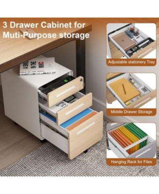 3-Drawer Mobile File Cabinet with Lock, Under Desk Metal Filing Cabinet for Home Office, Beige/Khaki