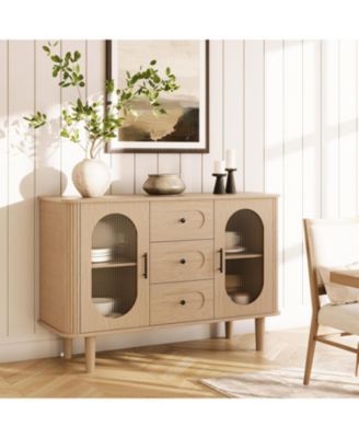 47" Buffet Cabinet, Coffee Bar Cabinet with 2 Doors & 3 Drawers, Adjustable Shelves, Beige