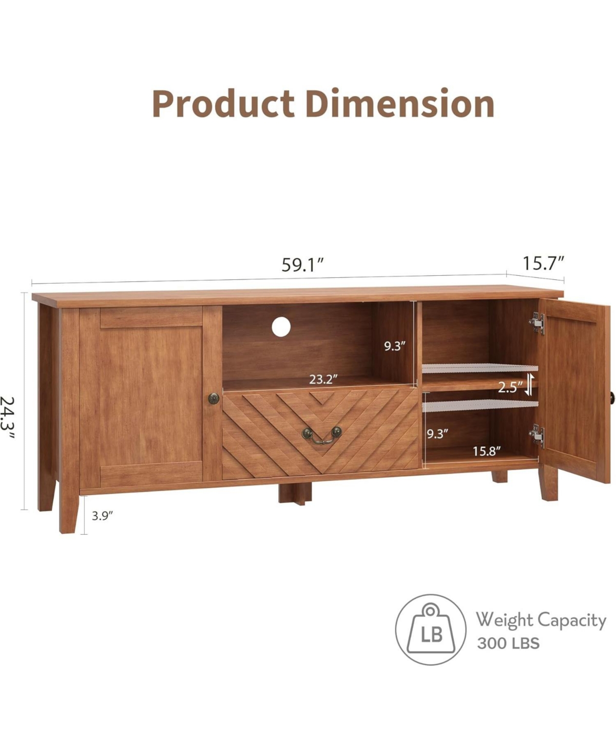 gaomon Tv Stand for 65" Tv with Led Lights, Entertainment Center with Storage, Brown