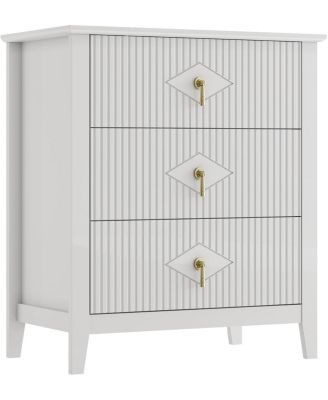 27.5" Wide Fluted Dresser, 3 Drawer Modern Wood Nightstand Chest for Bedroom, White
