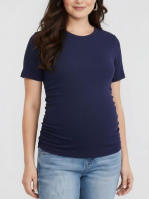Women's Women's Crew Neck Side-Ruched Maternity Short Sleeve Top - Motherhood Maternity