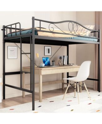 Loft Bed Twin Size with Removable Ladder & Full Safety Guardrail, Twin Loft Bed Heavy-Duty Metal Frame 400 Lbs Weight Capacity, No Box