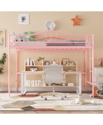 Loft Bed Twin Size with Removable Ladder & Full Safety Guardrail, Twin Loft Bed Heavy-Duty Metal Frame 400 Lbs Weight Capacity, No Box