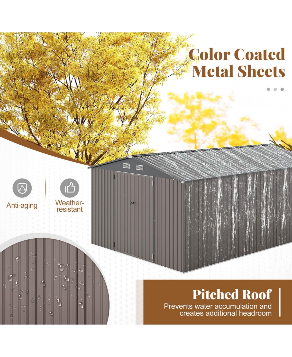 Costway 10 x 14 Ft Outdoor Storage Shed with Improved Windproof Metal Structure 4 Vents