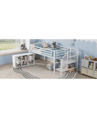 Twin Metal Loft Bed with Storage, White