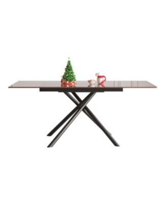 Modern Expandable Dining Table with Retractable Leaf, Glass Top (7-59 chars)