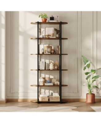 6-Tier Wooden Bookshelf, 71" Industrial Tall Bookcase with Metal Frame for Living Room & Office