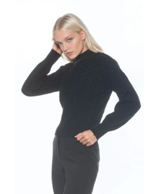 Women's Berli Crewneck Bubble Sleeve Fully Knit Cable Sweater