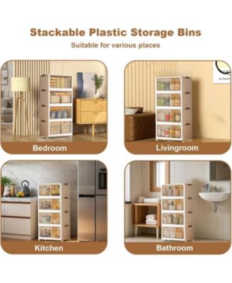 4-Tier Stackable Plastic Storage Boxes with Lid, Modular Storage Organizer