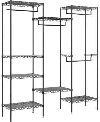 Metal Clothing Rack with 8 Adjustable Shelves and 4 Hanging Rods, Freestanding Garment Rack Organizer