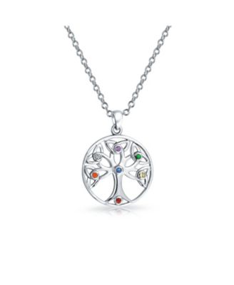 Round Circle Celtic Knot Multi Color CZ Wishing Tree Of Life Pendant Necklace .925 Sterling Silver