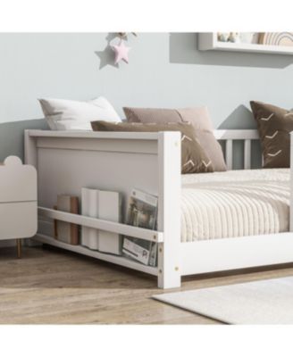 Twin size Floor Platform Bed with Built-in Book Rack