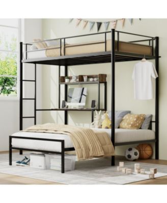 Twin Over Twin Bunk Bed with Desk, Charging Station & Storage