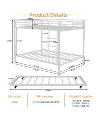 Durable Square Tube Iron Bunk Bed with Safety Rails