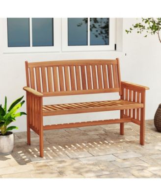 Patio Wood Garden Bench with Slatted Seat, Seats 2