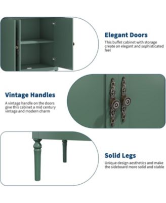 59" Large Sideboard Cabinet, Modern Credenza Buffet with Adjustable Shelves for Kitchen & Living Room, Green