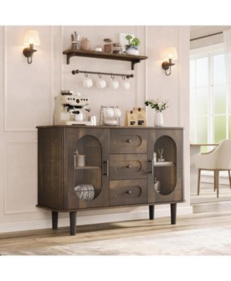 47" Buffet Cabinet, Coffee Bar Cabinet with 2 Doors & 3 Drawers, Adjustable Shelves, Dark Brown