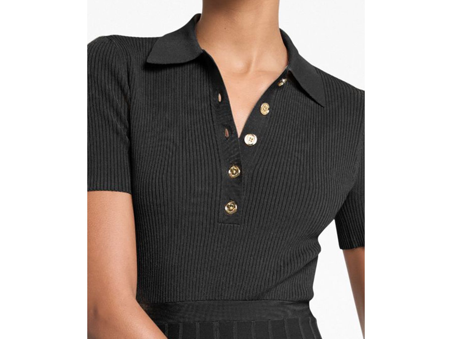 Женское платье Michael Kors Polo Collar Short-Sleeve Midi, цвет: Чёрный — фото 2
