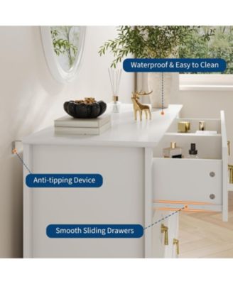 47" Wide Fluted Dresser, 6 Drawer Modern Wood Storage Chest for Bedroom or Living Room, White