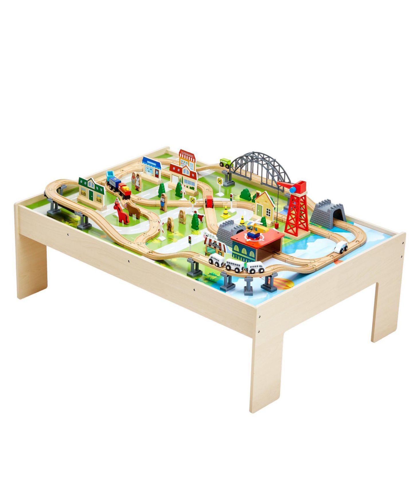 Детские игрушки Slickblue Train 120-Piece Wooden Activity Table with Collapsible Storage, цвет: Натуральный — фото 7