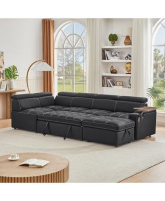 Black Fabric Sectional Sofa with Storage Ottoman