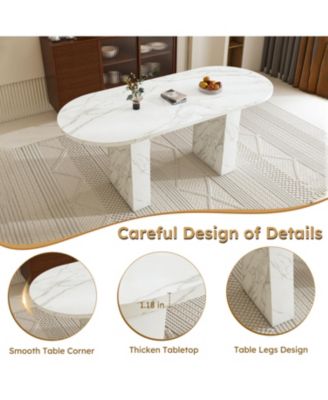  62.9" Oval Marble Dining Table, Wood Base, Modern Farmhouse