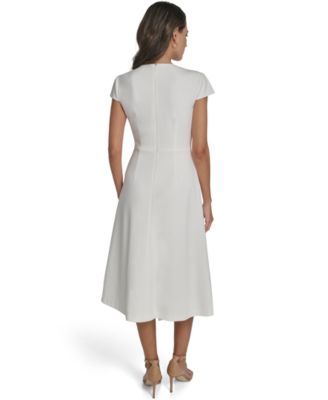 Women's Scuba Crepe Asymmetric Crewneck Midi Dress