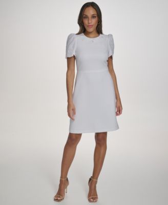 Women's Embroidered Fit and Flare Crewneck Dress