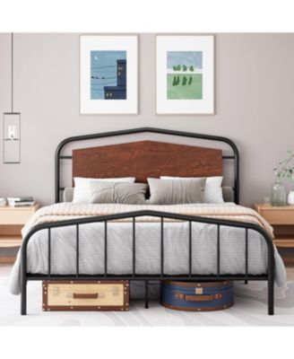 Full Size Platform Bed Frame with storage, wooden headboard, heavy-duty metal frame, noise-free, no box spring, easy assembly