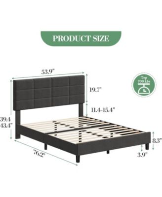 Upholstered Full Bed Frame with Adjustable Headboard, Linen Upholstered Platform Bed, No Box Spring Needed, 700Lbs Strong Metal Support