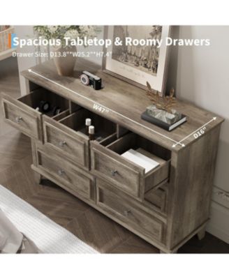 7-Drawer Dresser for Bedroom, 47" Wide Wooden Chest with Deep Drawers, Dresser TV Stand