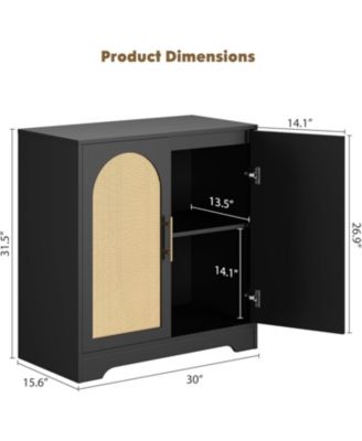 Sideboard Buffet Cabinet with 2 Rattan Doors & Shelves, Modern Credenza Coffee Bar Cabinet