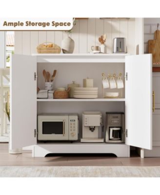 Sideboard Buffet Cabinet with 2 Rattan Doors & Shelves, Modern Credenza Coffee Bar Cabinet