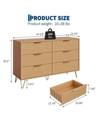 Fluted 6-Drawer Dresser for Bedroom, 47" Wide Modern Wooden Chest of Drawers