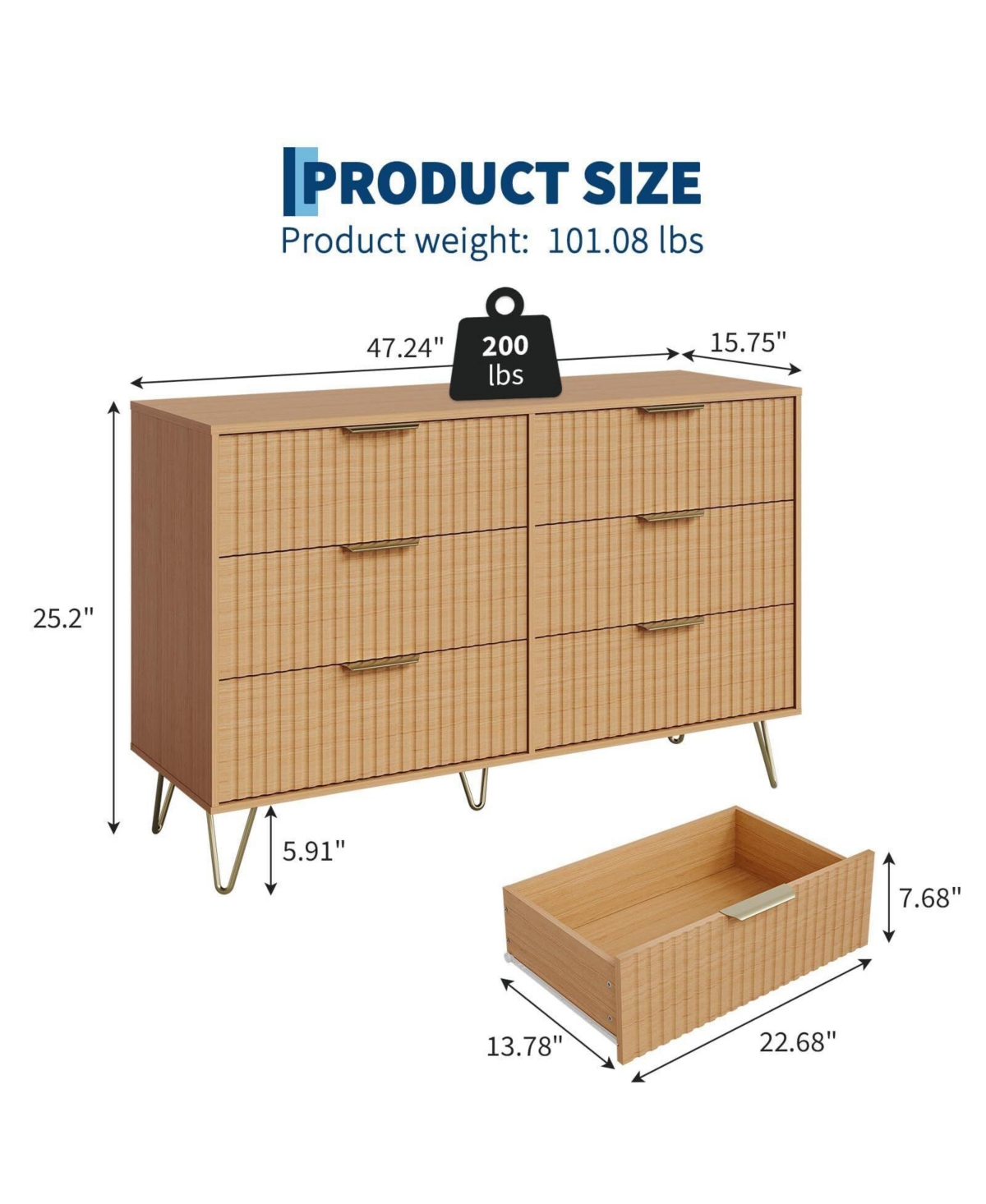 gaomon Fluted 6-Drawer Dresser for Bedroom