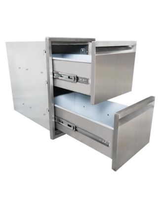 13" Outdoor Kitchen Drawers, Stainless Steel 2-Layer Flush Mount BBQ Drawers for Grill Station