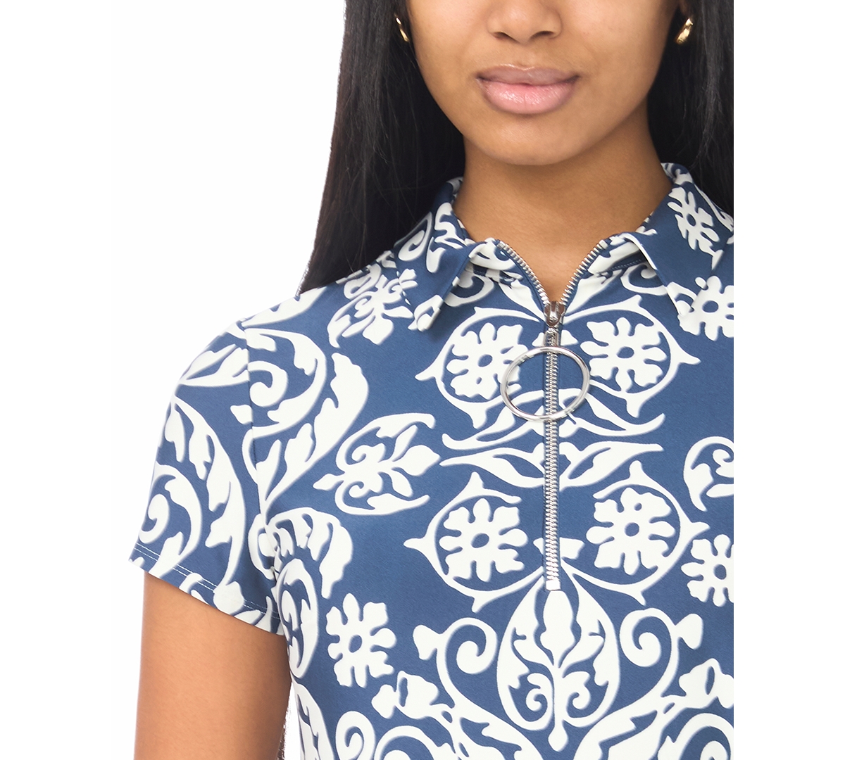 Msk Women's Cap-Sleeve O-Zip Swing Dress