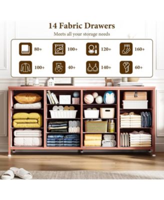 14-Drawer Dresser, 63" Wide TV Stand Storage Chest for Bedroom