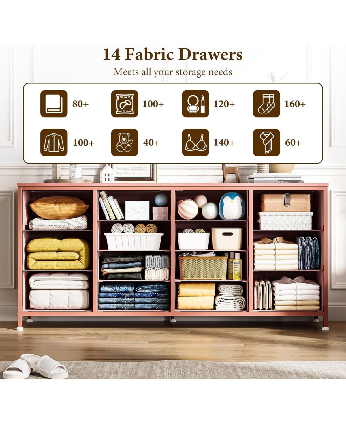 gaomon 14-Drawer Dresser, 63" Wide Tv Stand Storage Chest for Bedroom