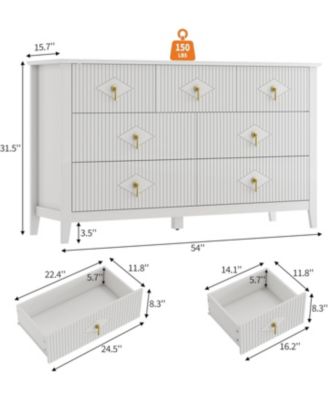 54" Wide Fluted Dresser, 7 Drawer Modern Wood Storage Chest for Bedroom, Living Room or Entryway