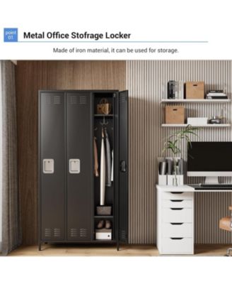 72" Tall 3-Door Metal Office Storage Cabinet with Hooks and Shelves, Steel Locker Cabinet for Office or Gym