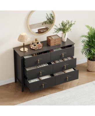 47" Wide Fluted Dresser, 6 Drawer Modern Wood Storage Chest for Bedroom or Living Room