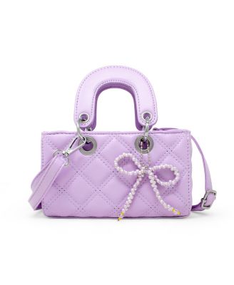 Girls Quilted Rectangle Bow Charm Handbag, Purple