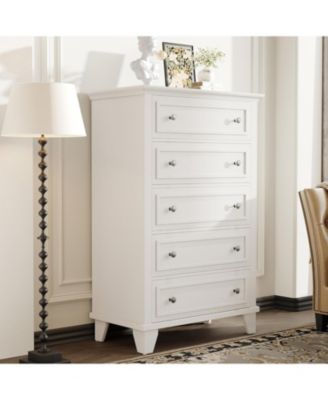 Dresser for Bedroom, 48" Tall 5-Drawer Chest of Drawers, Vintage Wooden Storage Dresser for Closet, Living Room, or Hallway