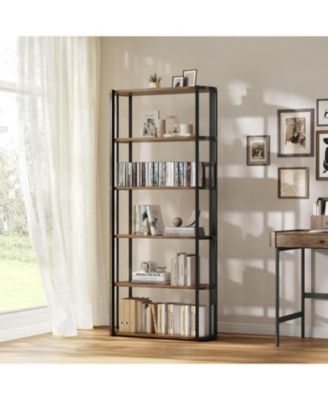 6-Tier Wooden Bookshelf, 71" Industrial Tall Bookcase with Metal Frame for Living Room & Office