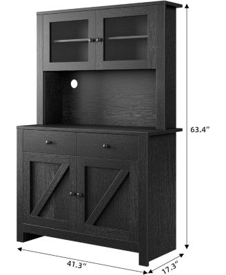 Kitchen Pantry Cabinet with Microwave Stand, Freestanding Hutch Storage Cupboard
