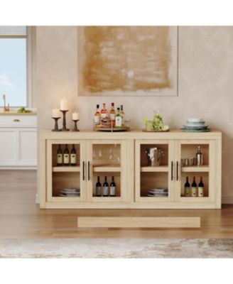 70.8" Sideboard Buffet Cabinet with 4 Glass Doors, Farmhouse Modern Accent Storage Cabinet, Beige