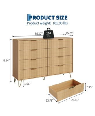 Fluted 8-Drawer Dresser for Bedroom, 55" Wide Modern Wooden Chest of Drawers